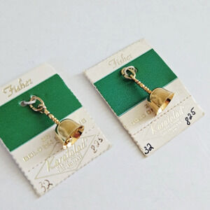 Vintage Fisher Bell Charms 22K Gold On Sterling Silver Lot Of Two Midcentury NOS